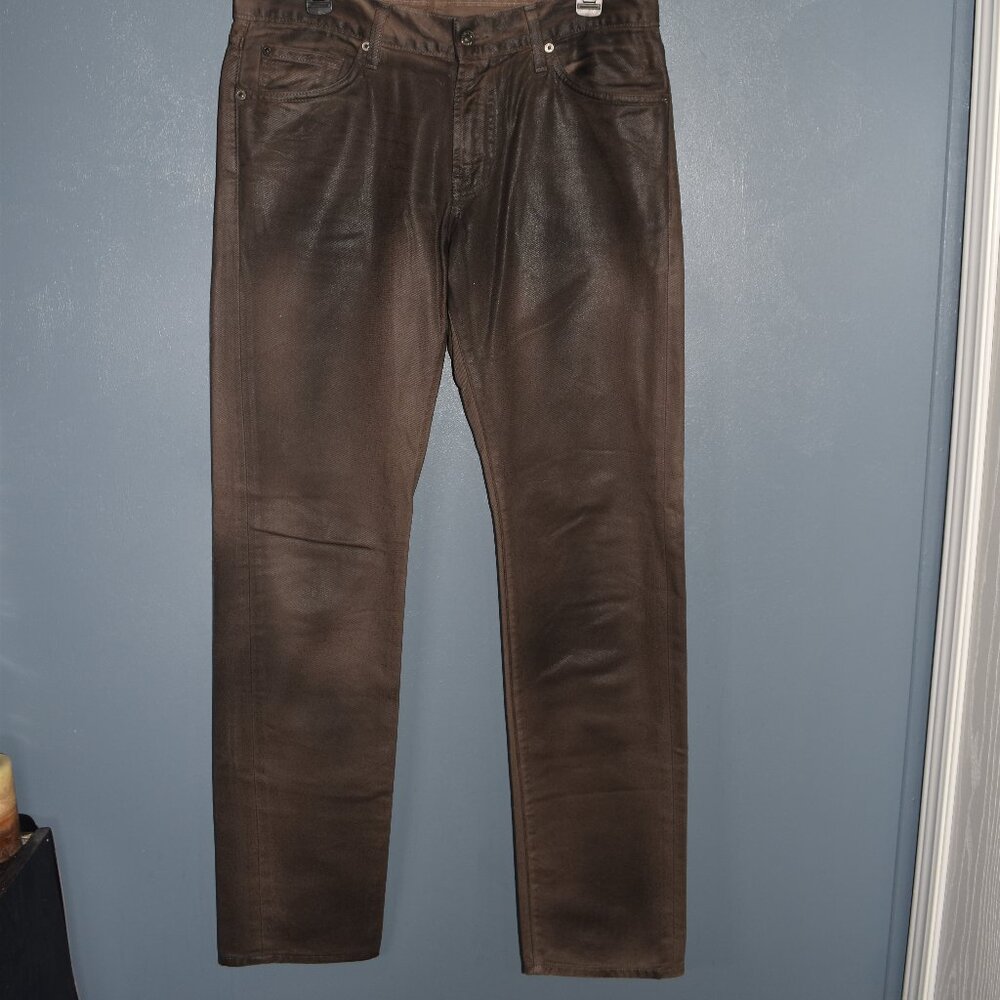 7 For All Mankind Slimmy Brown wax coated jeans size 33 x 33